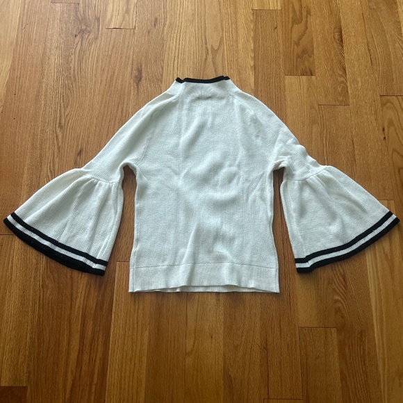 White Bell Sleeve Sweater with Black Trim – Chic Flare Sleeve Knit Top - Picture 1 of 2
